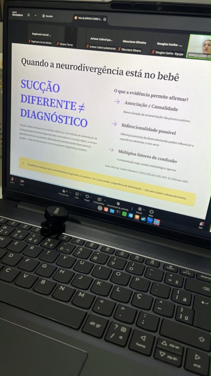 Momento da aula bônus sobre amamentação gemelar, com participantes acompanhando pela transmissão ao vivo.